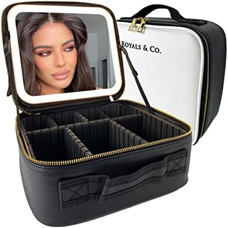 Royals & Co. Husă de machiaj cu oglindă LED, geantă cosmetică de călătorie Deluxe, Organizator Cosmetic profesional