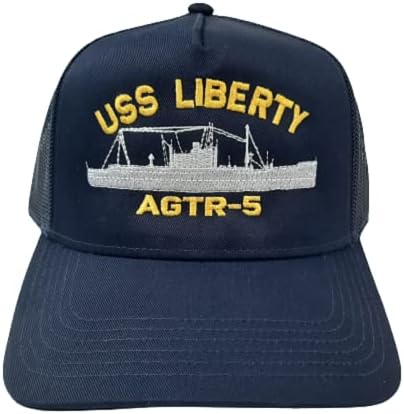 USS Liberty AGTR-5 Mesh Snapback Cap Hat Navy Blue Boat Ship