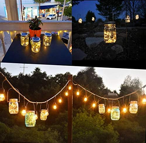 Solar Mason Jar Lights, 4 pachet 30 LED Starry Star Fairy Firefly Jar Hanging Lanterne, pentru terasă în aer liber, curte de