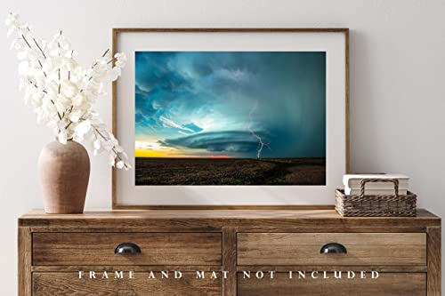 Fotografie de furtună Imagine tipărită a furtunii Supercell cu fulgere în seara de primăvară în Kansas, vremea arta de perete
