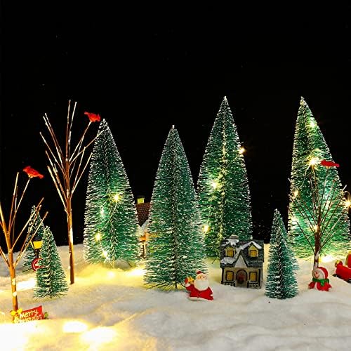 12 bucăți mini copaci de Crăciun Accesorii din satul de Crăciun copaci de ramuri goale Copaci miniatură cu bază albă pentru