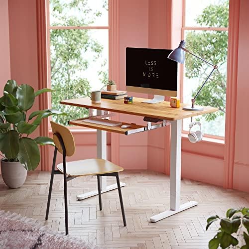 Birou electric reglabil pe înălțime FEZIBO cu tavă pentru tastatură, birou stand up de 40 x 24 inci cu placă de îmbinare, cadru