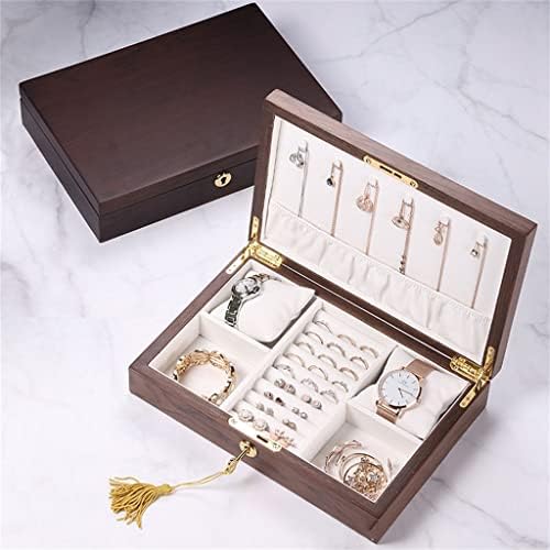 IRDFWH din lemn mare Multi-funcție bijuterii cutie Organizator dreptunghi colier inel Cercel ceas bijuterii depozitare caz