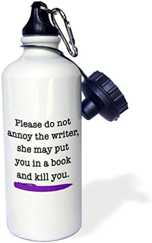 3DROSE „Vă rugăm să nu vă enervați scriitorul purpuriu” sticlă de apă sportivă, 21 oz, alb