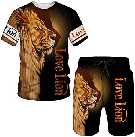 Lion vara Streetwear barbati set trening supradimensionate haine 3D imprimate T Shirt pantaloni scurți Sport Mens moda costum