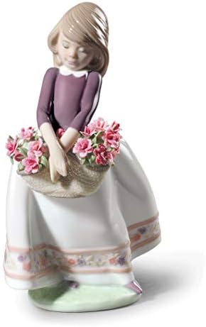 Lladró May Flowers Girl Figurină. Versiune specială. Fată din porțelan cu figură de flori.