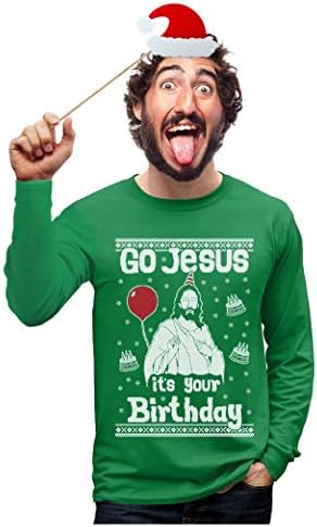 Tstars go Jesus este cămașa ta de naștere bărbați urât de Crăciun cu mânecă lungă în stil