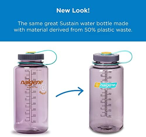 Nalgene Susțineți sticla de apă fără BPA Tritan, fabricată cu material derivat din deșeuri de plastic 50%, 32 oz, gura largă și sipper ușor, 32 oz