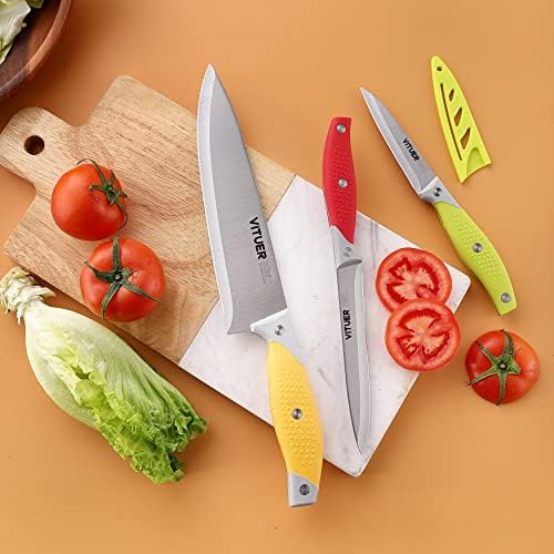 Cuțit VITUER Chef, Set de cuțite de 12 bucăți, cuțit de bucătărie Multicolor, cuțit de bucătar de 8 inci, cuțit utilitar de
