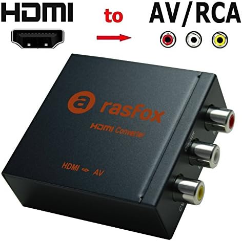 Rasfox Powered HDMI la AV/RCA Converter, 1080p HDTV HDMI la compozit RCA Audio Video A/V CVBS Cutie Adapter Converter cu adaptor