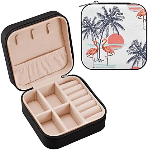 Umiriko Flamingo Palm Tree Box de bijuterii mici, Carcasă de bijuterii portabile pentru inel, pandantiv, cercei, colier, cutii