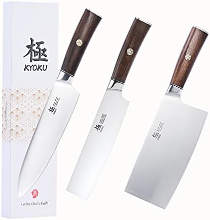 Kyoku daimyo Series 7 Cuțit Cleaver + 7 Cuțit Nakiri + 8 cuțit bucătar-oțel inoxidabil japonez 440C-mâner din lemn de trandafir