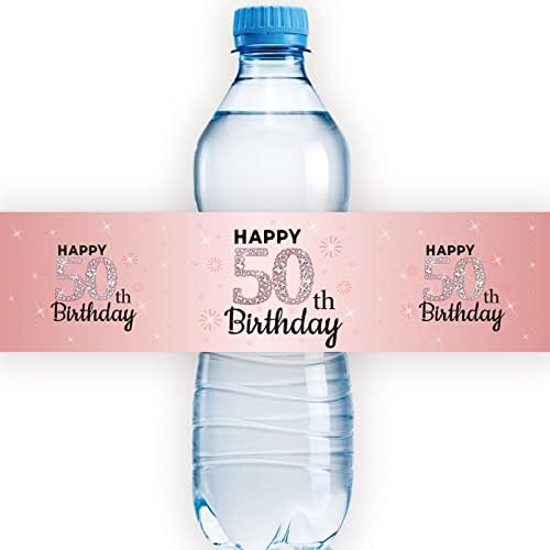 Etichete pentru sticle de apă roz fericite de 50 de ani, ambalaje pentru sticle de apă impermeabile de 50 de ani, autocolante
