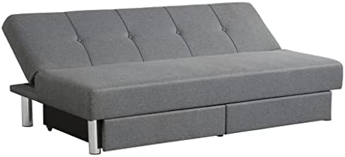 LIRUXUN 3-seat design Convertible Futon canapea extensibilă reglabil canapea de dormit w / două sertare Gri