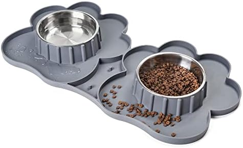 Dogvingpk Dog Bowl Set-bol de mâncare pentru câini și boluri de apă rezistente la vărsare cu ventuză Silicon Mat & fără basculare