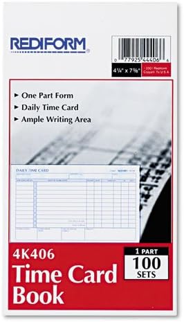 Card de timp al angajaților, zilnic, cu două fețe, 4-1/4 x 7, 100/pad, vândut ca 1 pad, 100 foi pe tampon