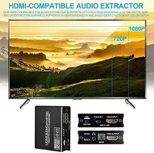 XF43S8 4K@60Hz Extractor Audio Splitter HDR 5 1 cu Arc HDMI 2 0 la Toslink Spdif Converter Adapter Converter