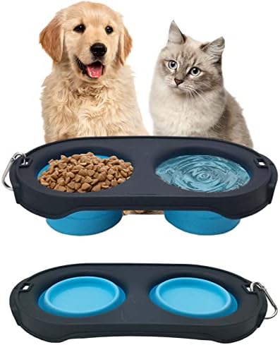 BNOSDM Boluri pliabile pentru câini pentru călătorii pachet de 2 Alimente portabile pentru pisici și apă castron dublu pliabil