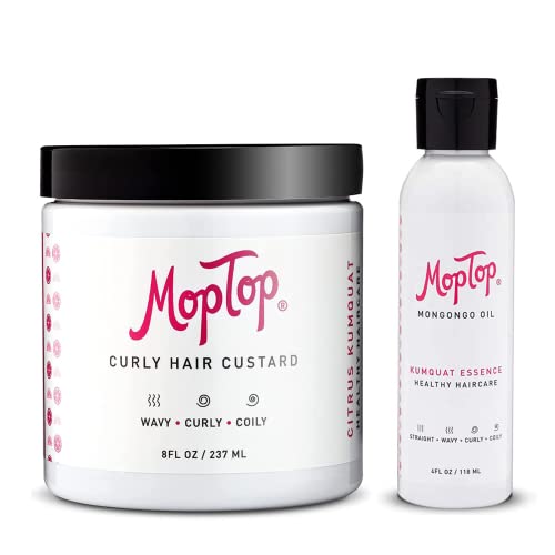 Gel de păr creț Moptop + ulei Mongongo, pachet de păr creț pentru bucle fără Frizz, moi și definite, fără Crunch sau fulgi,
