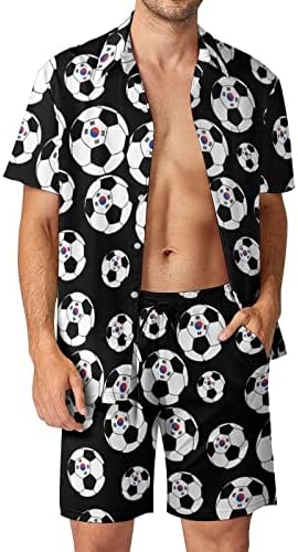 Coreea Fotbal Men Men 2 Piese Hawaiian Set Button-Down Cămăși cu mânecă scurtă Pantaloni de plajă Pantaloni potrivite