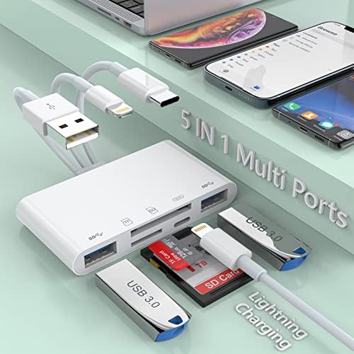 Multi 5-in-1 Lightning + tip C + USB un cititor de carduri pentru iPhone / iPad / Android / Mac carte / calculator / tabletă / aparat foto / Hard Disk / unitate Flash, adaptor de memorie OTG pentru SD / Micro SD / SDHC / SDXC / MMC-MFI