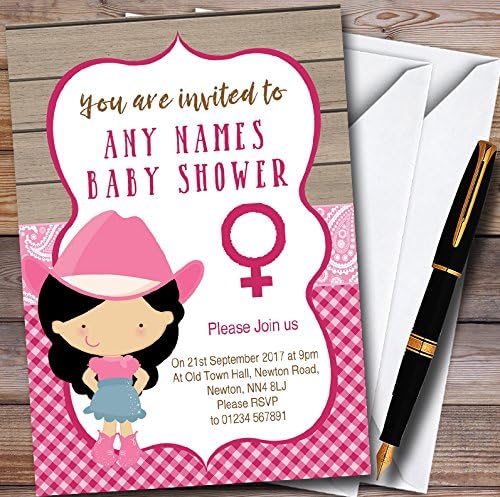 10 x Roz Western drăguț Cowgirl personalizate baby shower invitații