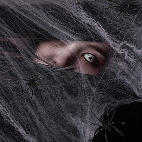 FVVIIA 1400 mp decorațiuni de Halloween Stretch Fake Spider Web cu 150 de păianjeni falsi pentru Halloween interior în aer