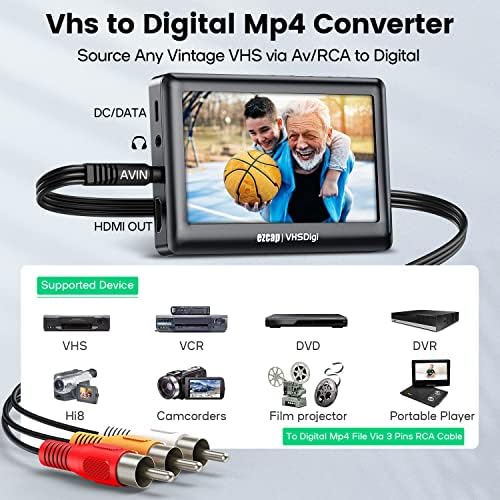 Convertiți VHS în Digital MP4 - CD -ul CD -ului de vinil în convertorul MP3 - Adaptor de casetă de captare audio video vintage