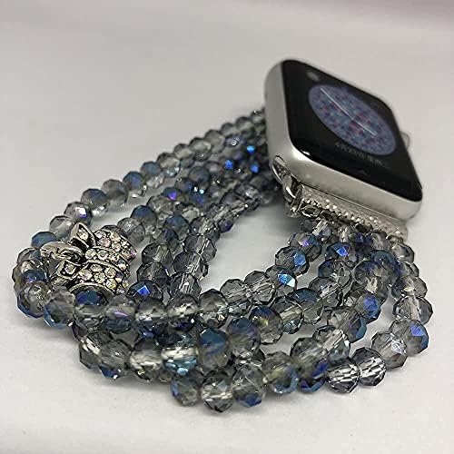 Brățară compatibilă cu Band Watch Watch 38mm 42mm Femei, Elastică Elastică Elastică Fancy Crystal cu margele de înlocuire curea