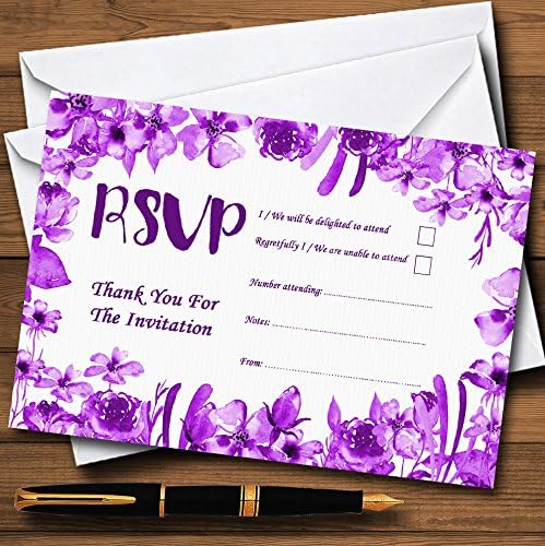 Carduri RSVP personalizate Floral Purple Floral Watercolor Indigo Purple Purple
