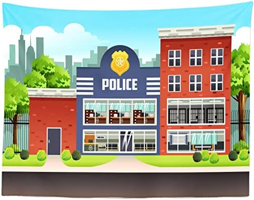 Beleco 5x3ft Tesatura desene animate secția de poliție clădire fundal albastru birou de poliție roșu închisoare închisoare