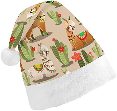 Llama Desert Cactus Amuzant Crăciun pălărie Moș Crăciun pălării scurt PLUS cu mansete albe pentru Xmas Holiday Party Decor