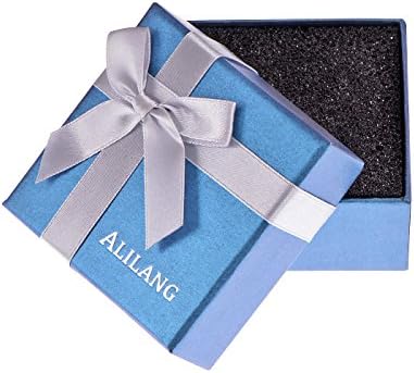 Alilang argint relief albastru mat carton bijuterii cadou cutie W panglică arc