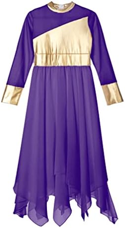 Winying Kids Girls Girls Color Metalice Block liturgic Laudă închinare rochie de dans clopot mânecă Lirică îmbrăcăminte de