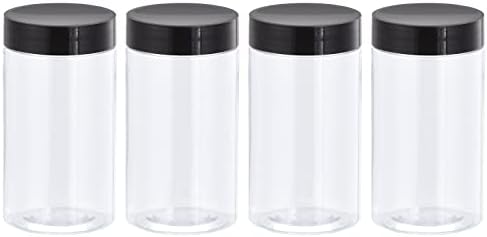 Borcane rotunde din Plastic Uxcell cu capac superior cu șurub Negru, recipiente goale transparente cu gură largă de 5 oz/ 150