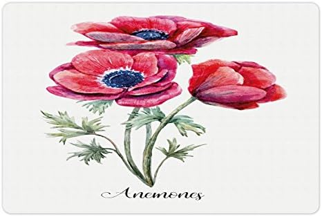 Ambesonne Anemone floare pet Mat pentru alimente și apă, acuarelă pictura stil buchet de Anemone Vintage Garden, dreptunghi