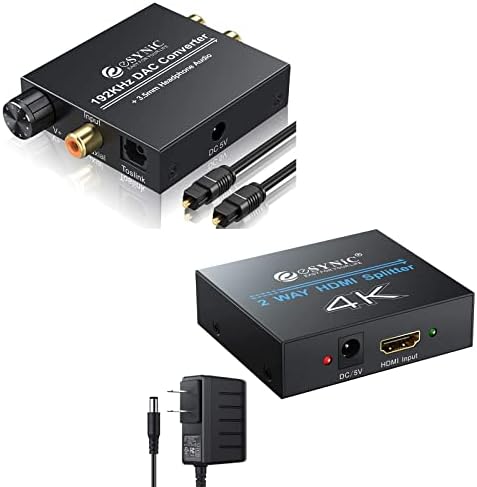 Splitter Esynic 4K HDMI cu adaptor de putere și 192kHz digital până la analog convertor Control DAC Converter