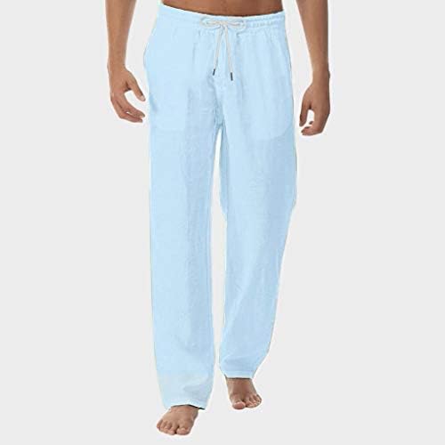 Pantaloni de lenjerie de vară pentru bărbați Pantaloni cu talie elastică casual Drawstring pantaloni de pulover ușor de yoga