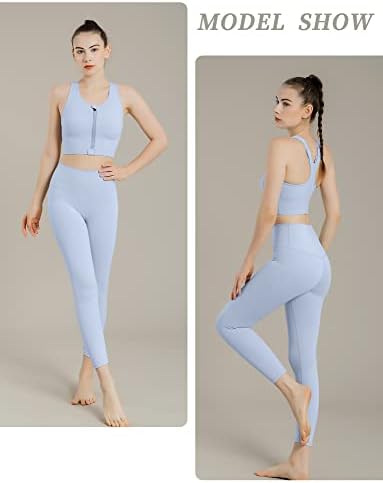 Feoya Front Zip Sports Sutien pentru femei Longline Antrenament de yoga Terbe de yoga Impact înalt Criss Cross Fitness Crop