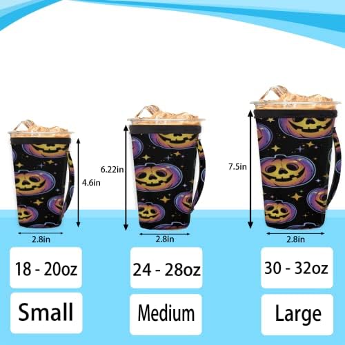 Cool multicolore multicolore de Halloween Pumpkins Mânecă de cafea reutilizabilă cu mâner Neopren Cup pentru sodă, latte, ceai,