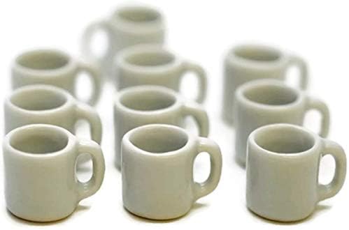 Hobby Shop 10 Alb Ceramic Coffee Cupa pentru Cană de ceai Cană de păpușă Miniaturi Mâniere Bucătărie