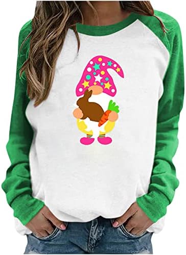 Amuzant Gnome Bunny imprimate Paști Jachete pentru femei Trendy Maneca lunga Crewneck tricouri largi Pulover Topuri