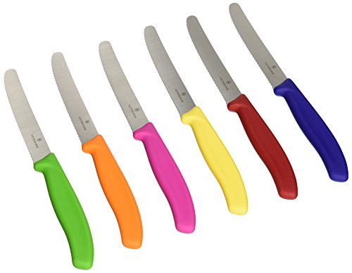 Victorinox Swiss inox 6 piese rotunde 4.5 Inch set de cuțite de friptură zimțate, 4.72 x 4.72 x 4.72 inci, verde, portocaliu,