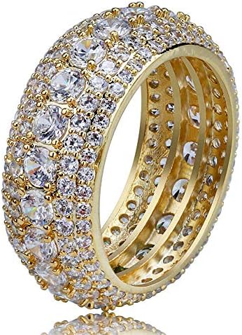 TOPGRILLZ 10mm 5 rânduri 14k aur placat cu gheață Premium diamant CZ Royal Eternity nunta logodna trupa inel pentru Barbati