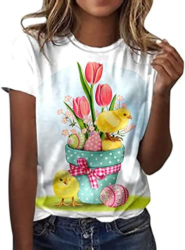 Femei Tema de Paște Tricouri cu mânecă scurtă cu mânecă drăguță Egg Egg Tricouri grafice Ou de gât Bluză casual Bluză pentru