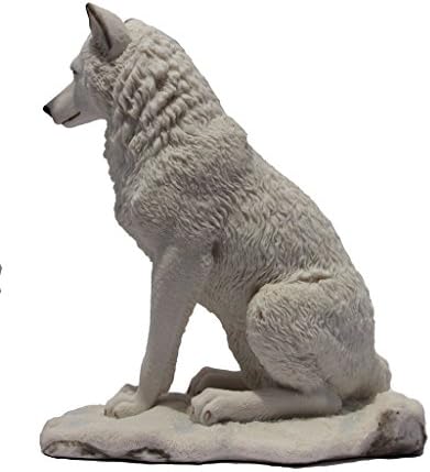 7,75 inch lup, așezat în figurină de statuie decorativă de zăpadă, alb