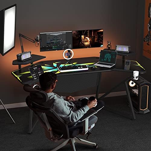 Birou de jocuri JWX cu suport pentru difuzoare detașabil, birou de jocuri în formă de Aripă de Studio mare de 72 cu suport