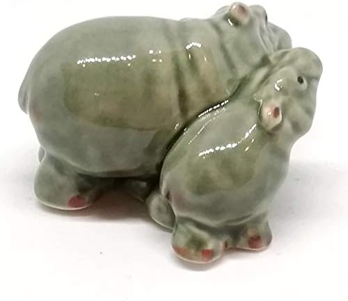 Zoocraft ceramică hipopotam mamă și bebeluș pictat manual din porțelan terariu decor de grădină colecții