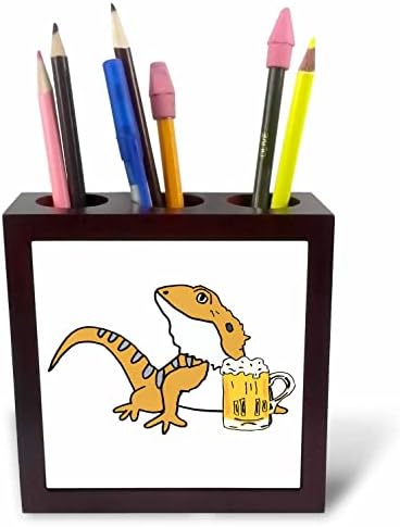3drose amuzant drăguț barbă dragon șopârlă băut bere Cartoon-Tile Pen titularii