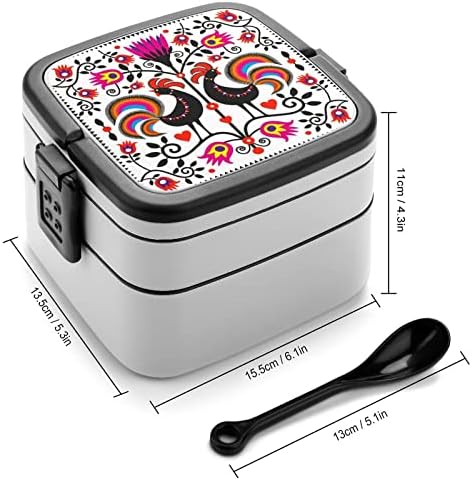 Folk Roosters Box de prânz portabil Bento Bento Box cu capacitate mare de prânz recipient alimentar cu lingură